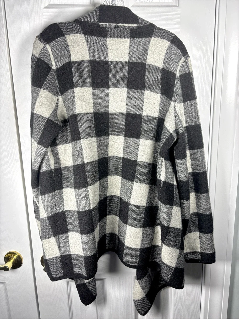 Lauren Ralph Lauren Black White Buffalo Plaid Open Cape Heavy Wool Seeater M